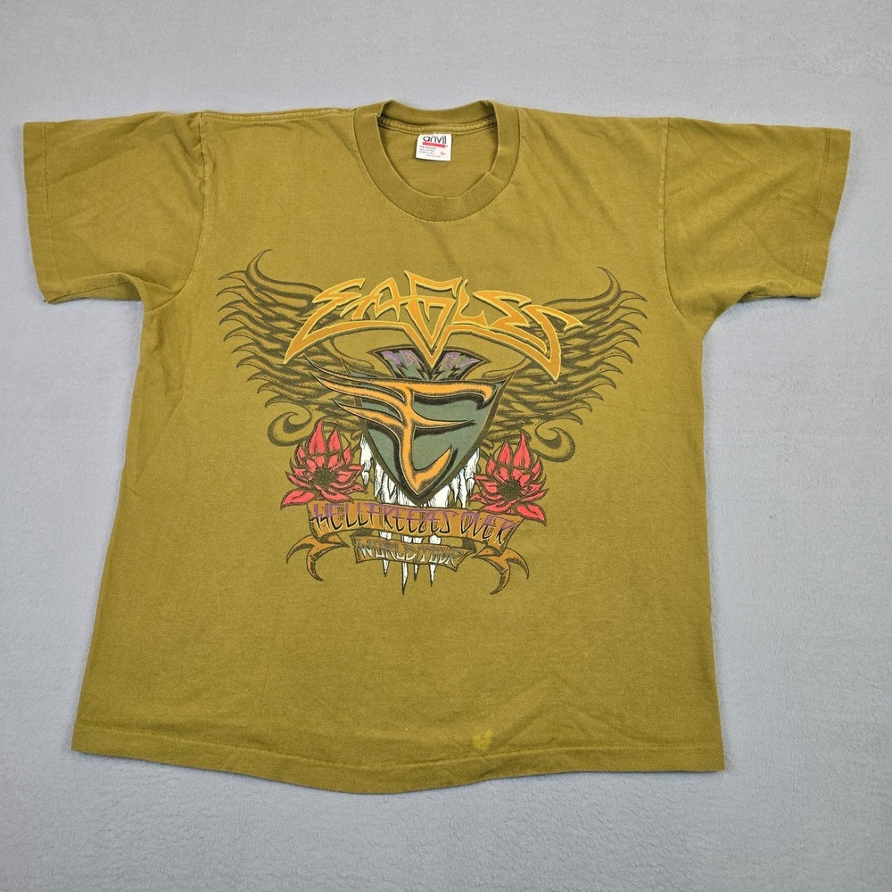 Vintage Shao Lin Worldwide Tour Graphic T-Shirt Large Olive Green USA Old Y2K